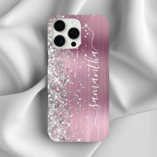 Silver Glitter Light Pink Metallic Girly Signature iPhone 16 Pro Max Case