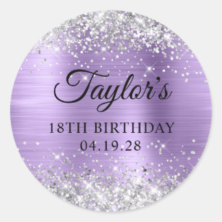 Silver Glitter Light Purple Foil 18th Birthday Classic Round Sticker