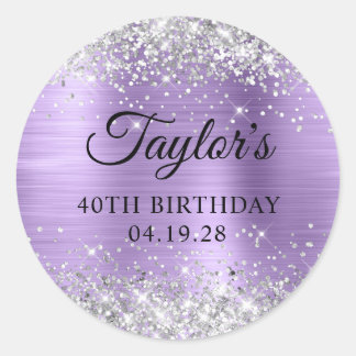 Silver Glitter Light Purple Foil 40th Birthday Classic Round Sticker