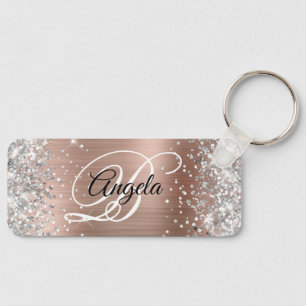 Silver Glitter Light Purple Foil Fancy Monogram Key Ring