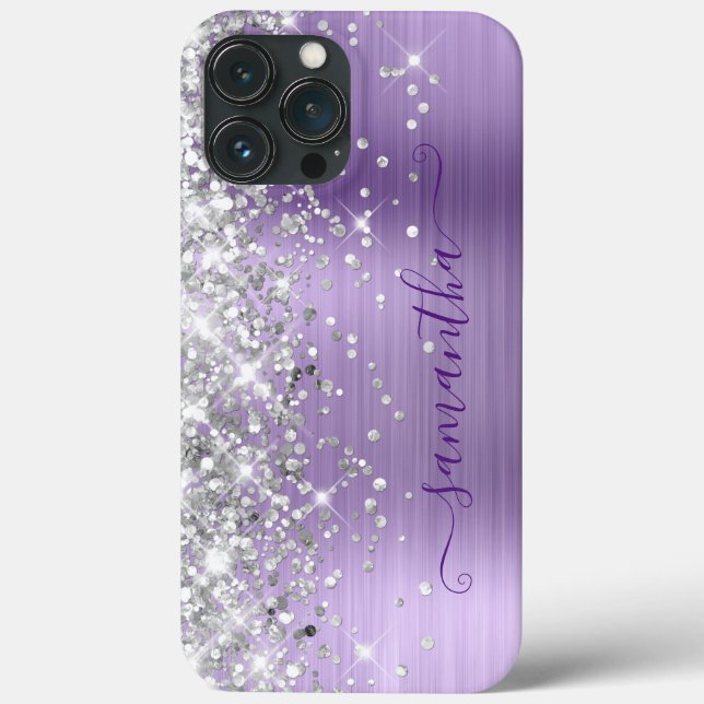 Silver Glitter Light Purple Foil Girly Signature Case-Mate iPhone Case (Back)