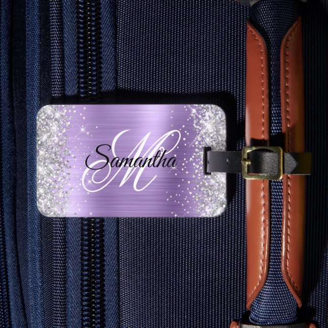 Silver Glitter Light Purple Foil Luggage Tag (Front Insitu 4)