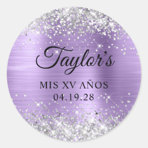 Silver Glitter Light Purple Foil Mis XV Anos Classic Round Sticker