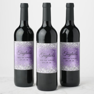Silver Glitter Light Purple Foil Mis XV Anos Wine Label