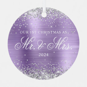 Silver Glitter Light Purple Foil Our 1st Christmas Metal Tree Decoration