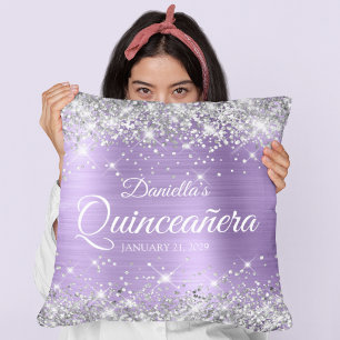 Silver Glitter Light Purple Foil Quinceañera Cushion
