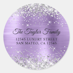 Silver Glitter Light Purple Foil Return Address Classic Round Sticker