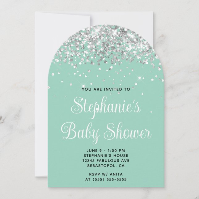 Silver Glitter Light Teal Baby Shower Invitation (Front)