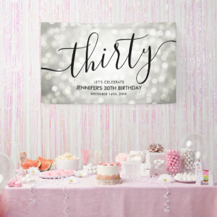 Silver Glitter Lights 30th Birthday  Banner