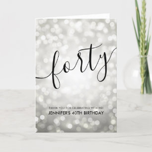 Silver Glitter Lights 40th Birthday Thank You Card