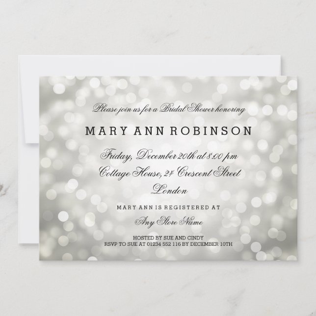 Silver Glitter Lights Elegant Bridal Shower Invitation (Front)