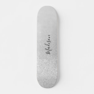 Silver Glitter Lights Personalised Skateboard