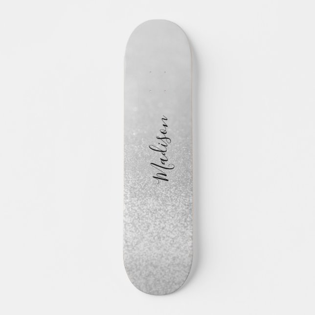 Silver Glitter Lights Personalised Skateboard (Front)