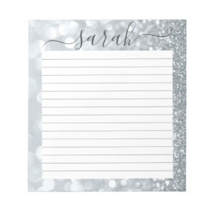 Silver Glitter Lined Personalised Notepad