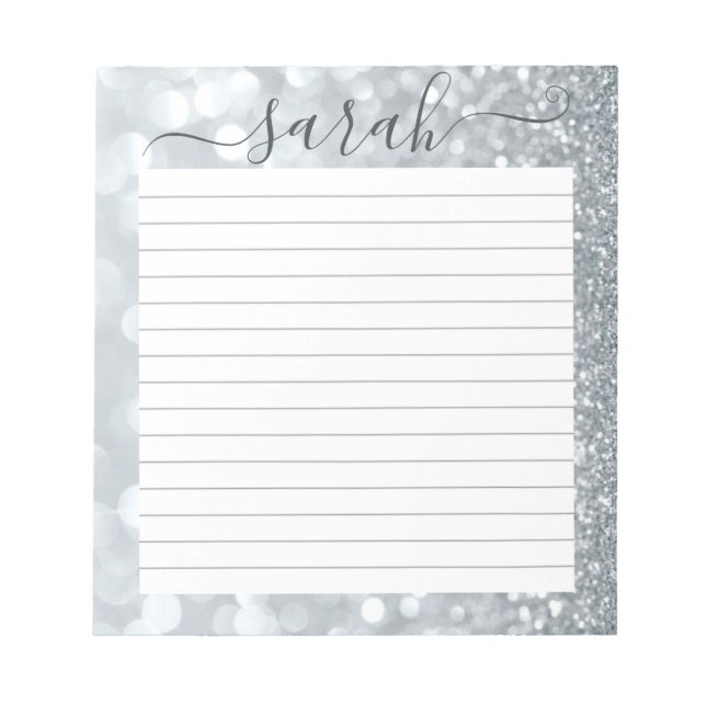 Silver Glitter Lined Personalized Notepad (Front)