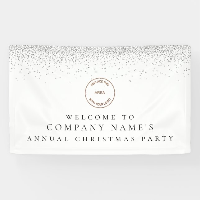  Silver Glitter Logo Welcome Christmas Party Banner (Horizontal)