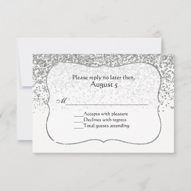 Silver Glitter Look All Purpose RSVP Card (Front)