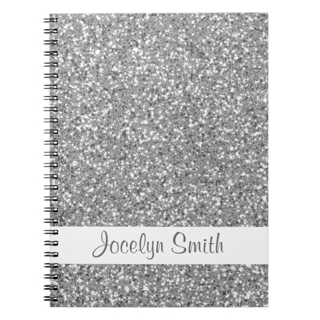 Silver Glitter Look-like And Name Notebook (Front)