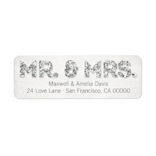 Silver Glitter Look Mr. & Mrs. Labels