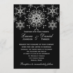 Silver Glitter LOOK Snowflakes Wedding Invite