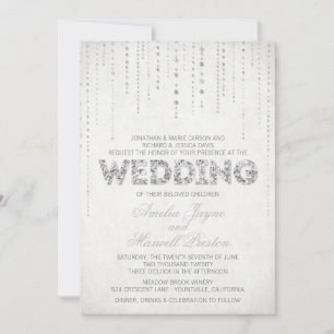 Silver Glitter Look Wedding Invitation