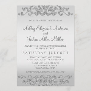 Silver Glitter Look Wedding Invitations