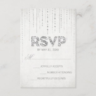 Silver Glitter Look Wedding RSVP Card