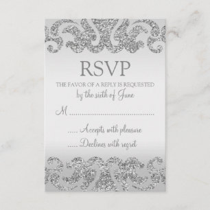 Silver Glitter Look Wedding RSVP Cards