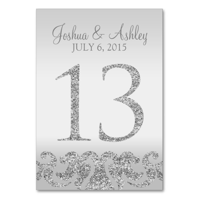 Silver Glitter Look Wedding Table Numbers-13 Table Number (Front)