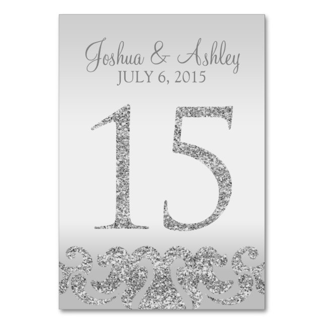 Silver Glitter Look Wedding Table Numbers-15 Number (Front)