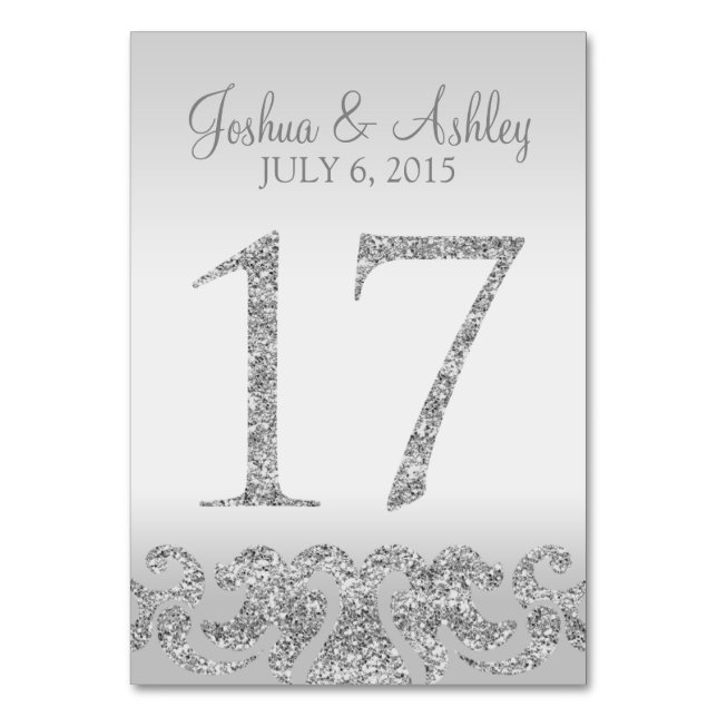 Silver Glitter Look Wedding Table Numbers-17 Number (Front)