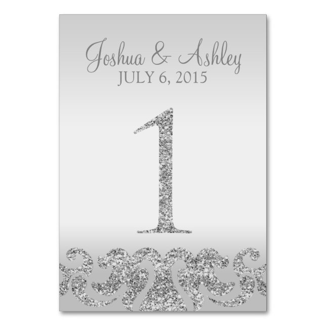 Silver Glitter Look Wedding Table Numbers-1 Number (Front)