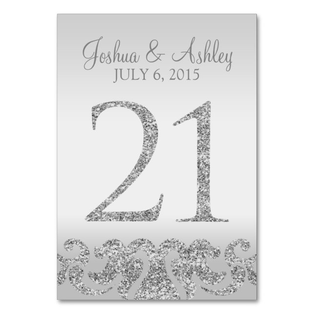Silver Glitter Look Wedding Table Numbers-21 Number (Front)