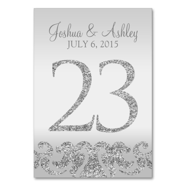 Silver Glitter Look Wedding Table Numbers-23 Table Number (Front)