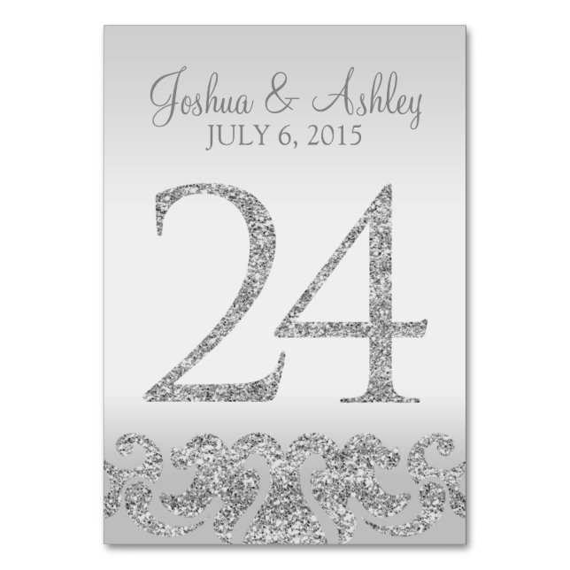 Silver Glitter Look Wedding Table Numbers-24 Table Number (Front)