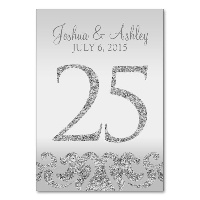 Silver Glitter Look Wedding Table Numbers-25 Table Number (Front)