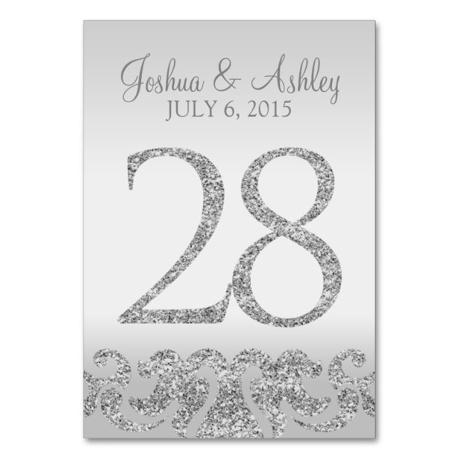 Silver Glitter Look Wedding Table Numbers-28 Number (Front)