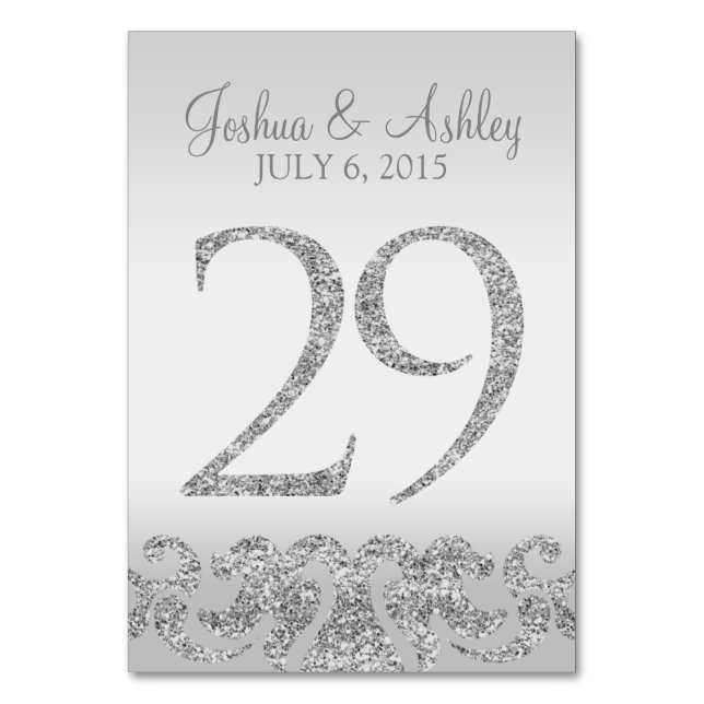 Silver Glitter Look Wedding Table Numbers-29 Table Number (Front)