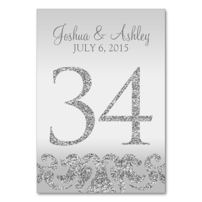 Silver Glitter Look Wedding Table Numbers-34 Table Number (Front)