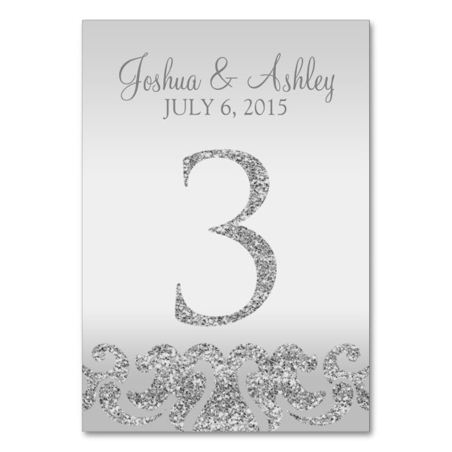 Silver Glitter Look Wedding Table Numbers-3 Number (Front)