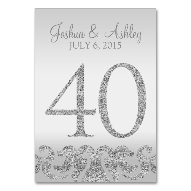 Silver Glitter Look Wedding Table Numbers-40 Number (Front)