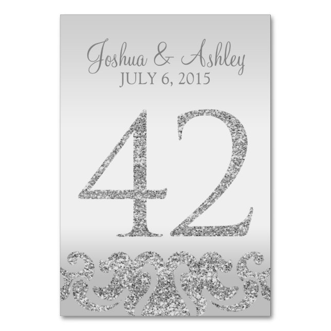 Silver Glitter Look Wedding Table Numbers-42 Table Number (Front)