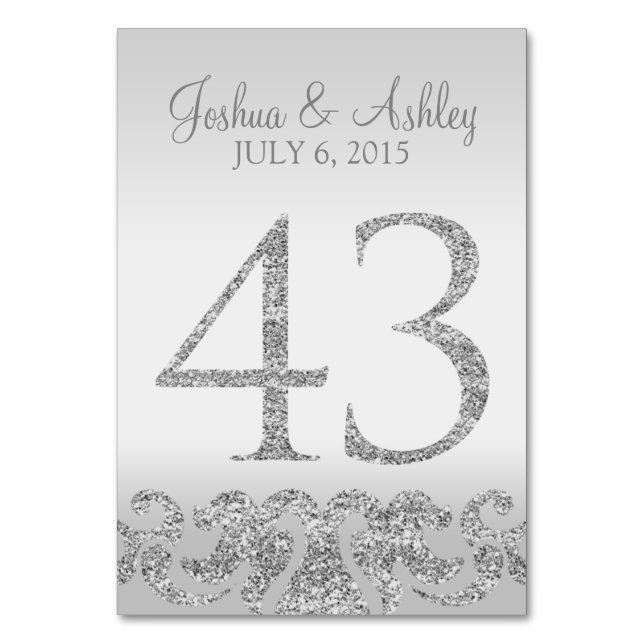 Silver Glitter Look Wedding Table Numbers-43 Number (Front)