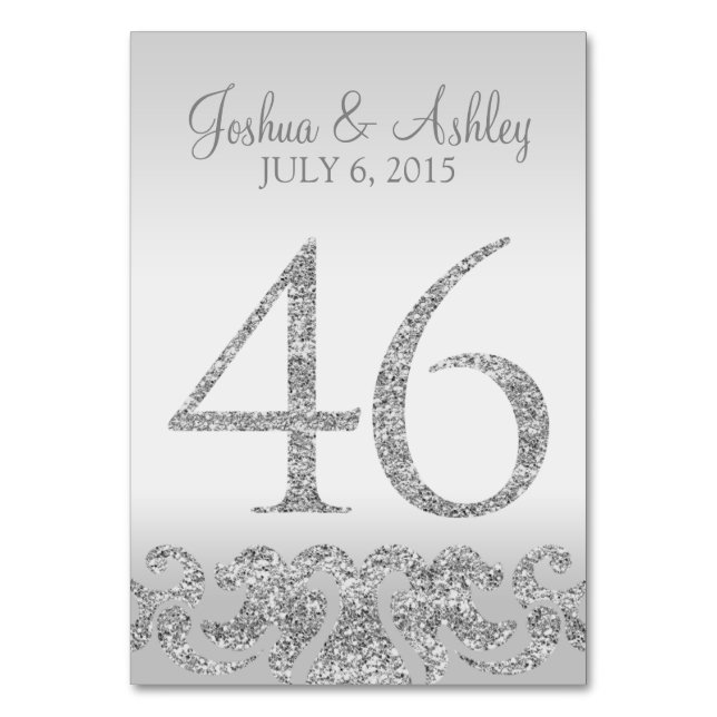 Silver Glitter Look Wedding Table Numbers-46 Number (Front)