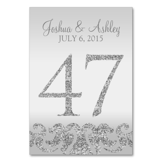 Silver Glitter Look Wedding Table Numbers-47 Table Number (Front)