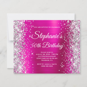 Silver Glitter Magenta Foil Monogram 50th Birthday