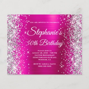 Silver Glitter Magenta Foil Monogram 50th Birthday Flyer