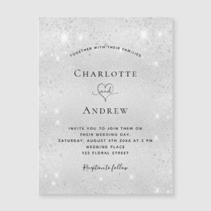 Silver glitter magnet wedding invitation