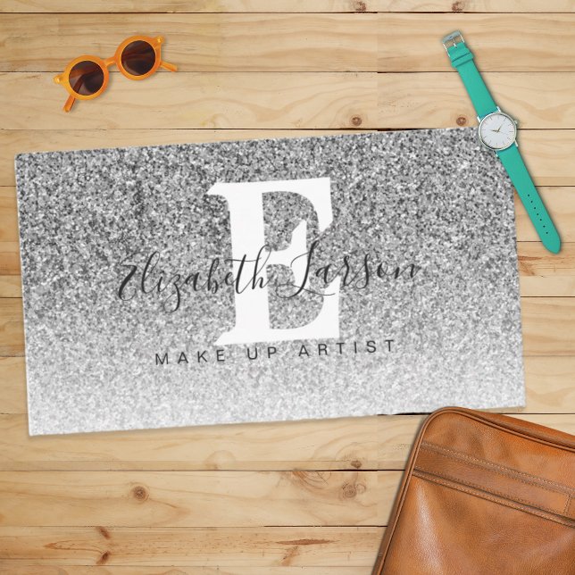Silver Glitter Makeup Artist Hair Salon Business Card (Creator Uploaded)