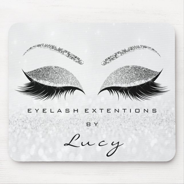 Silver Glitter Makeup Beauty Studio Lashes Grey Mouse Mat (Front)